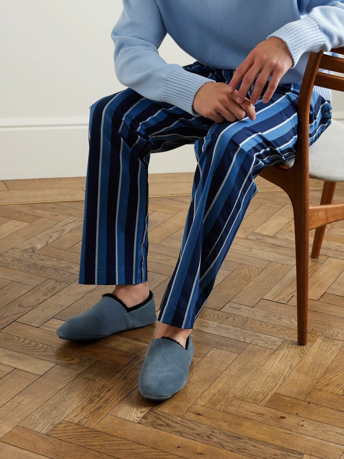 Mr P. - Babouche Shearling-Lined Suede Slippers - Blue