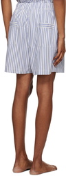 Tekla Off-White & Blue Striped Pyjama Shorts