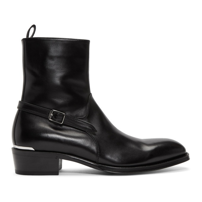 Photo: Alexander McQueen Black Leather Zip Up Boots