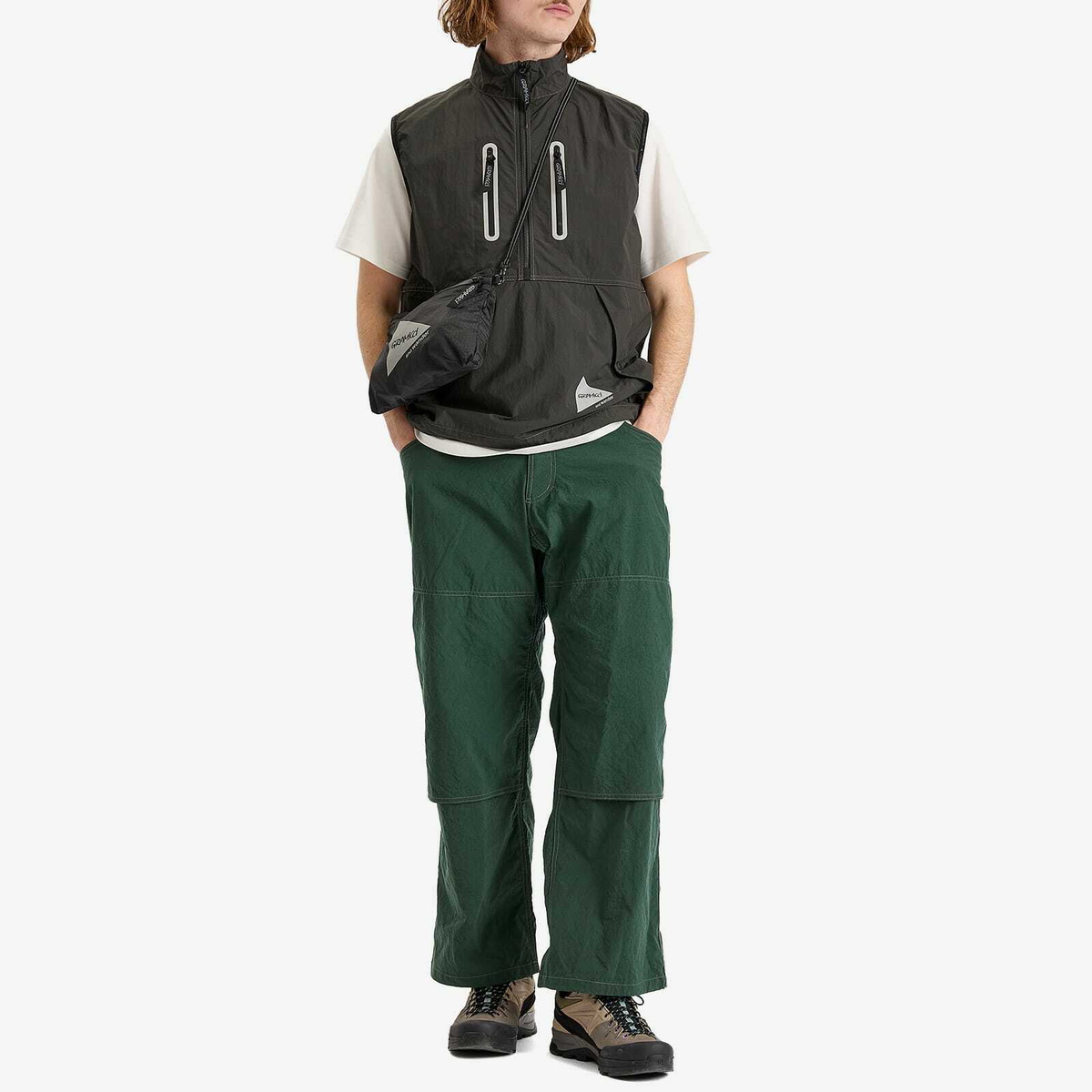 Gramicci Men's x and wander Brushed Nylon Vest in Charcoal Gramicci