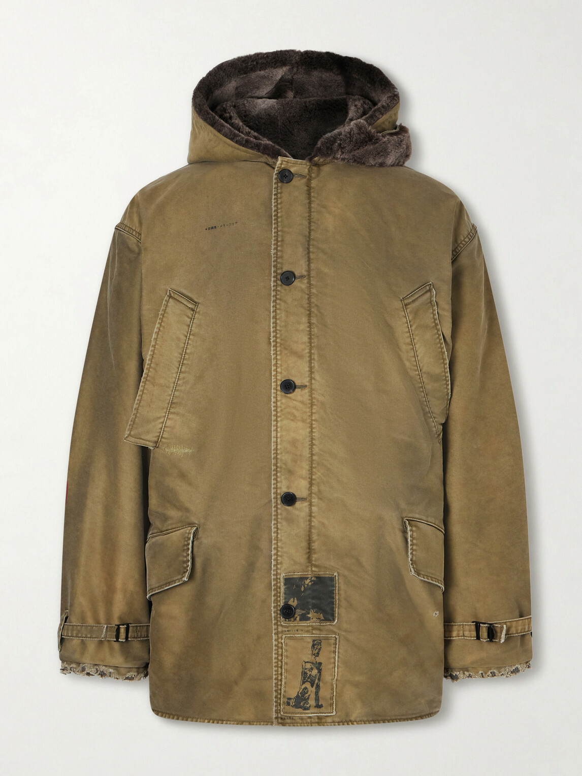 Enfants Riches Déprimés - Vienna Appliquéd Shearling-Trimmed Padded Cotton-Sateen Hooded Parka - Green