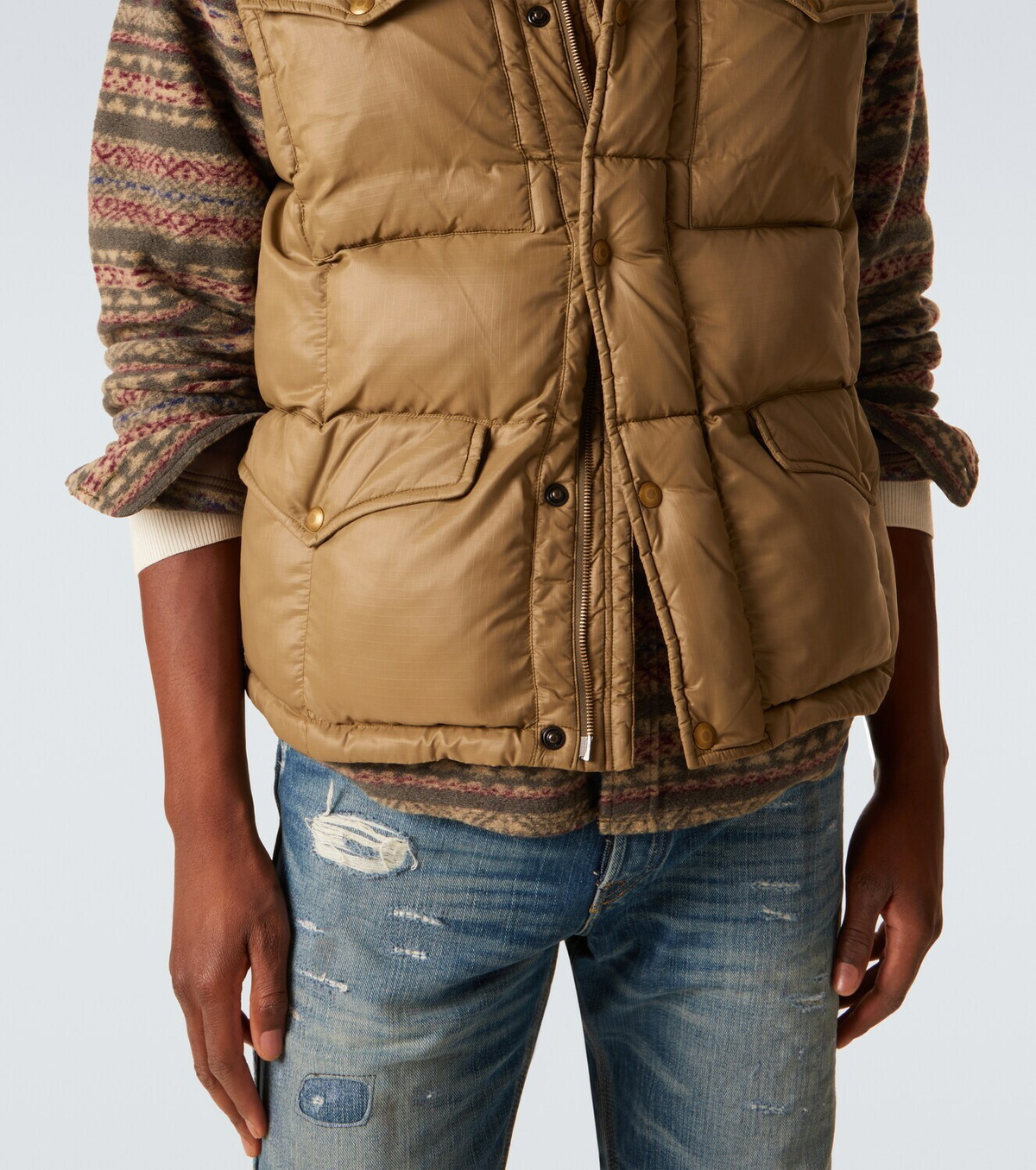 RRL Leather-trimmed ripstop puffer vest RRL