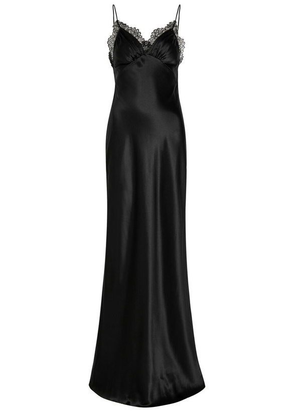 Photo: Nili Lotan Sylas Lace-trim Silk Maxi Slip Dress Black