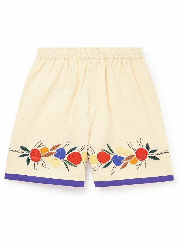 Photo: BODE - Wide-Leg Embroidered Linen and Cotton-Blend Shorts - White