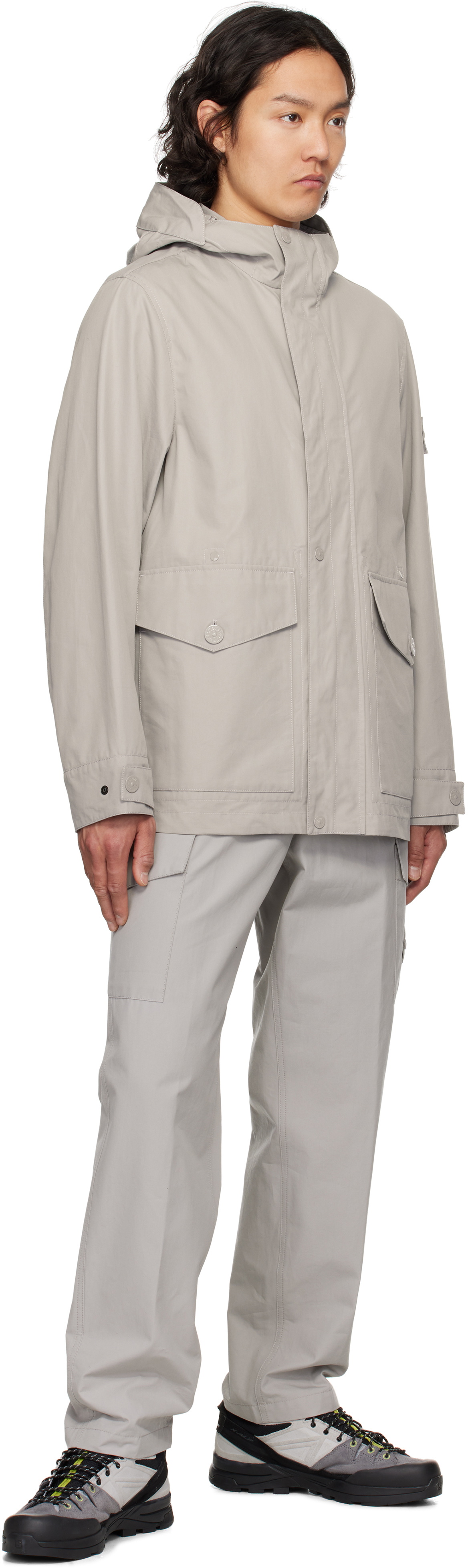 Stone Island Gray Weatherproof Cotton Canvas Coat