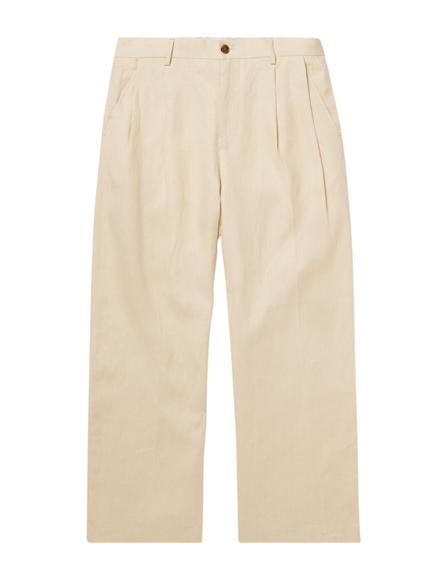 Photo: NN07 - Justin 1454 Wide-Leg Pleated Linen Suit Trousers - Yellow