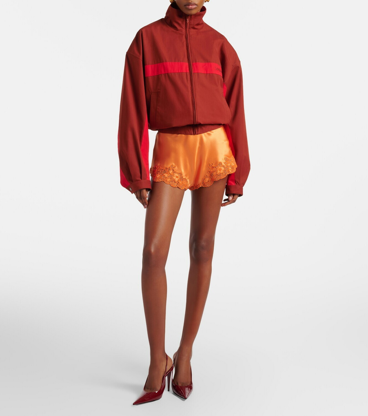 Saint Laurent Lace-trimmed silk crêpe muslin shorts
