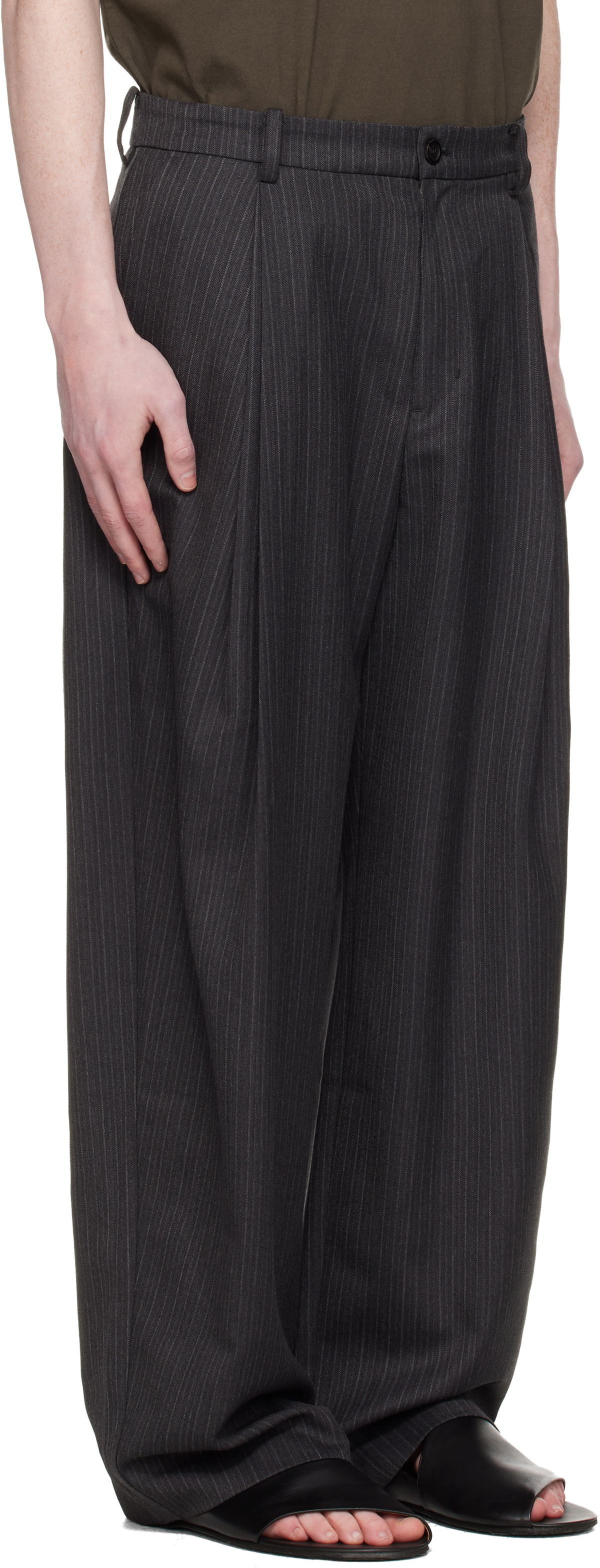 COOR Gray Stripe Wool Blend Pleated Trousers