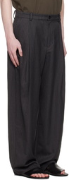 COOR Gray Stripe Wool Blend Pleated Trousers