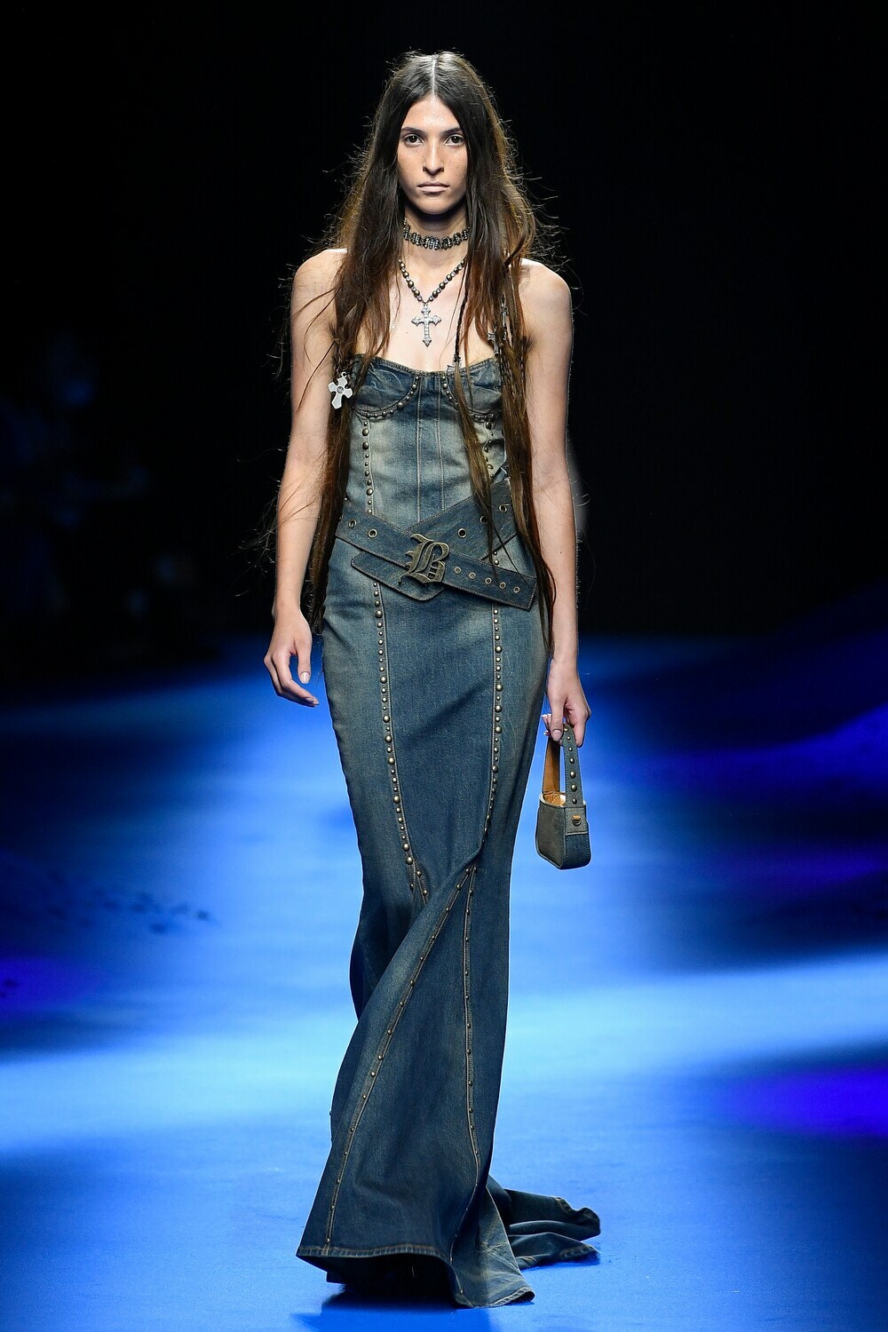 Blumarine Embellished denim gown Blumarine