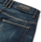 Balmain - Slim-Fit Tapered Distressed Denim Jeans - Dark denim