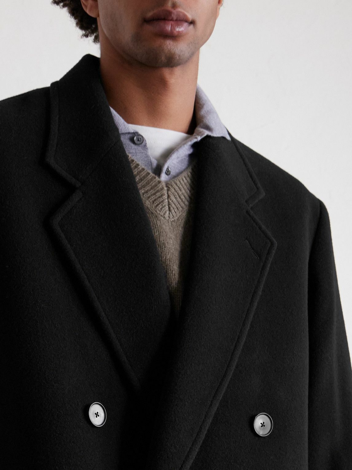 Auralee - Double-Breasted Wool Coat - Black