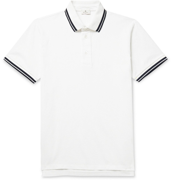 Photo: ETRO - Contrast-Tipped Cotton-Piqué Polo Shirt - White