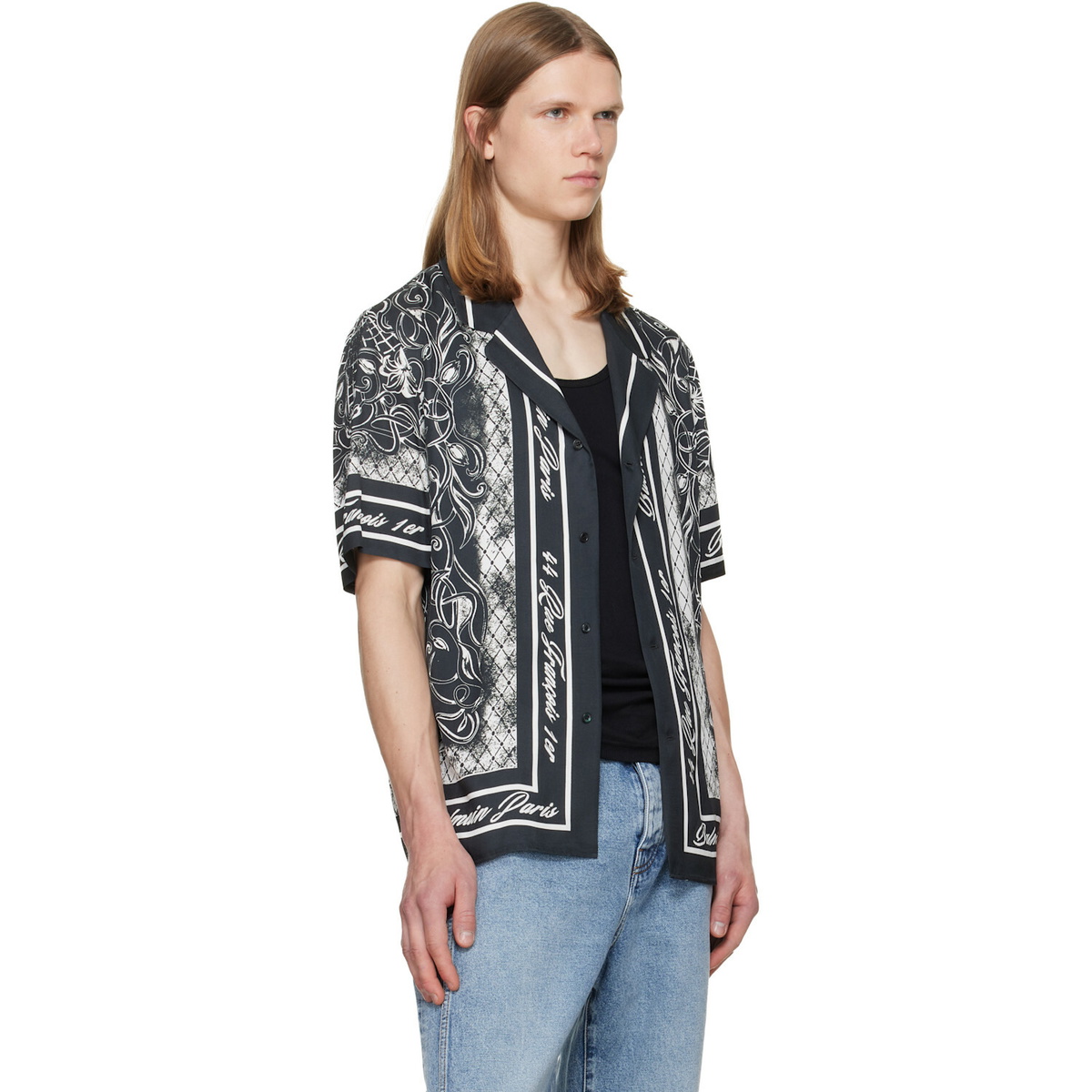 BALMAIN Gray Printed Foulard Pyjama Shirt
