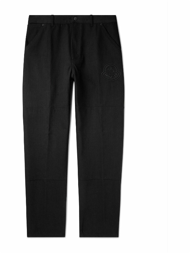 Photo: Moncler - Straight-Leg Logo-Embroidered Cotton-Canvas Trousers - Black