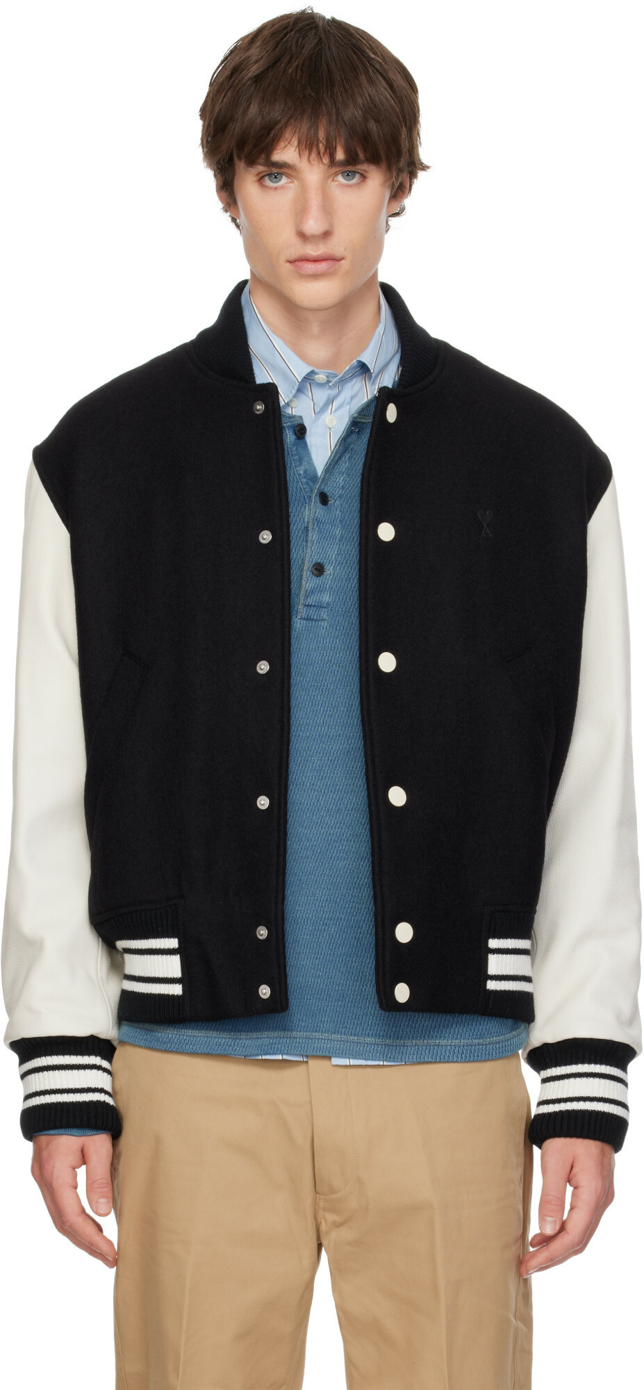 AMI Paris Black & Off-White Ami de Coeur Padded Teddy Jacket