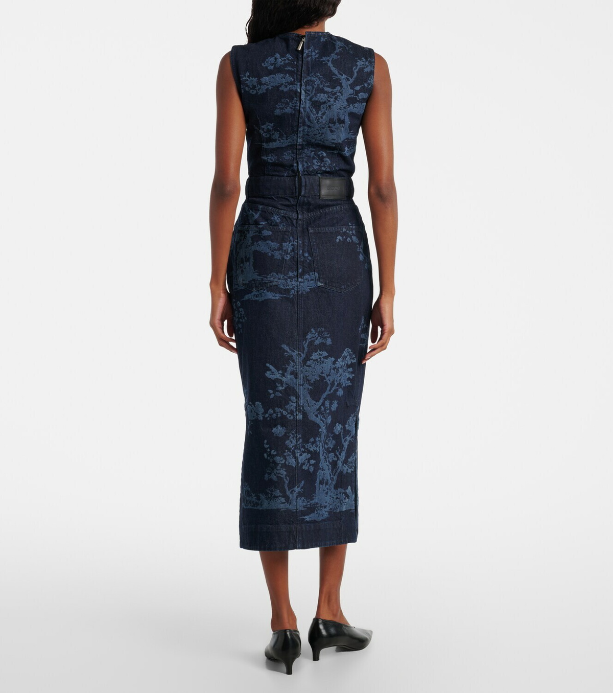 Erdem Embroidered cotton denim pencil dress