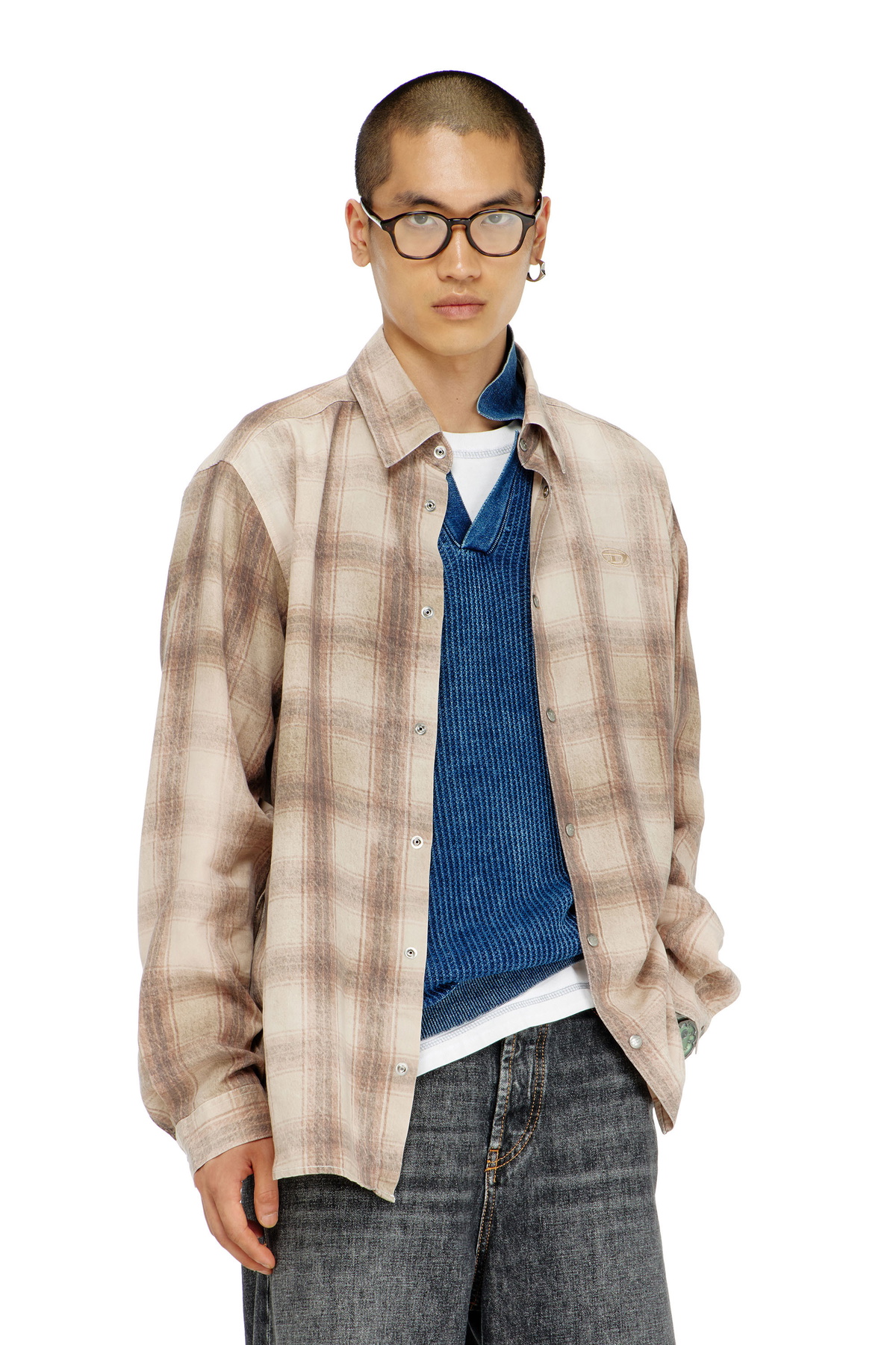 Diesel Check shirt in fluid fabric - Shirts Mens in Brown