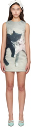 Ashley Williams Gray & Black Kittens Minidress