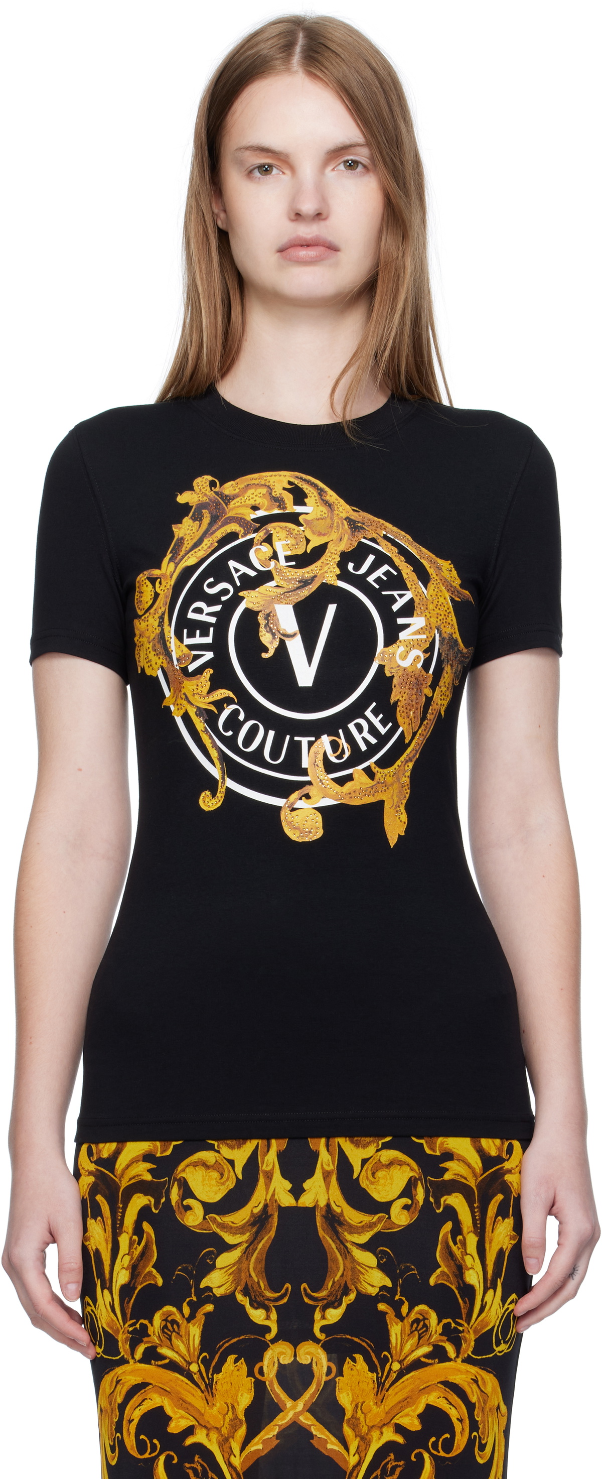 Versace White 'Goddess' Studded T-Shirt Versace