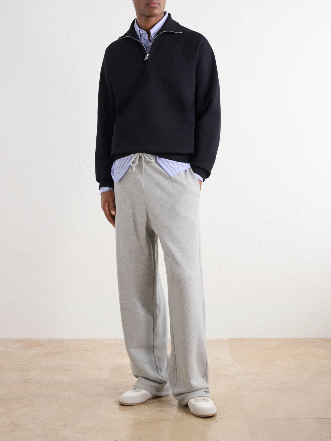 AMI PARIS - Straight-Leg Cotton-Blend Jersey Sweatpants - Gray