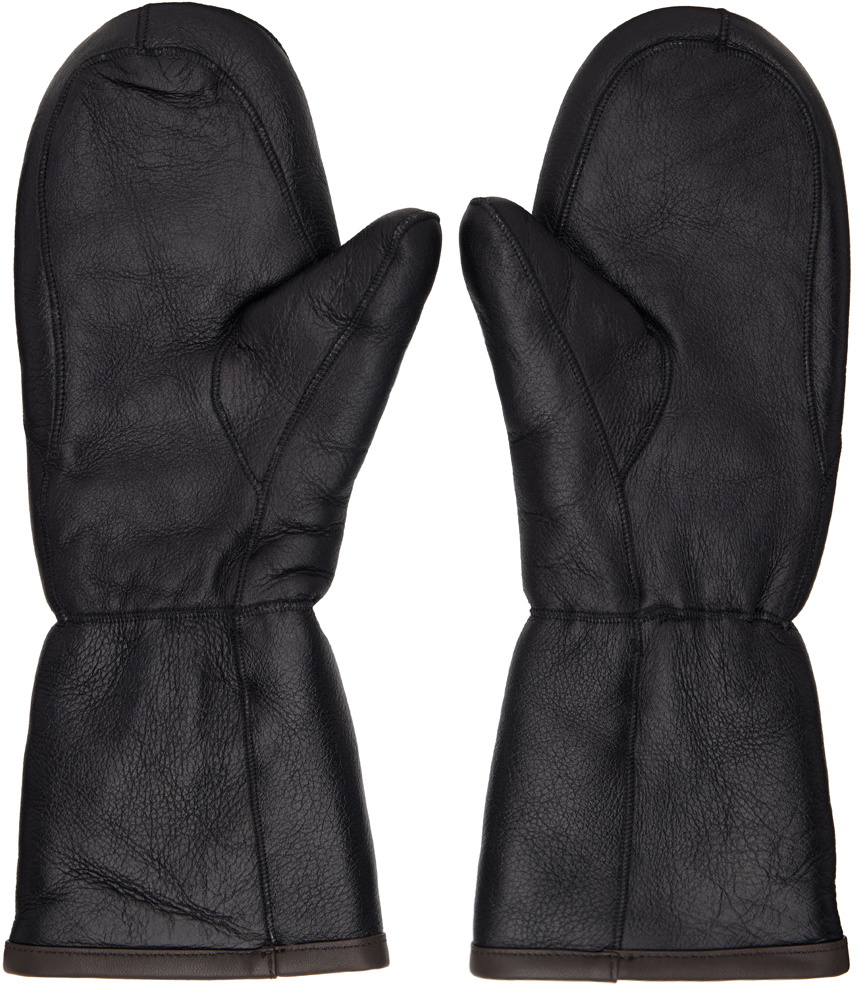 Yves Salomon Black Curly Merino Mittens