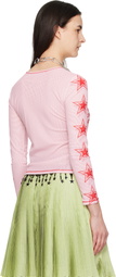 Chopova Lowena Pink 'Crunchy Lasagna' Fitted Mesh Top
