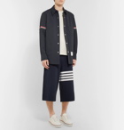 Thom Browne - Wide-Leg Striped Loopback Cotton-Jersey Shorts - Navy
