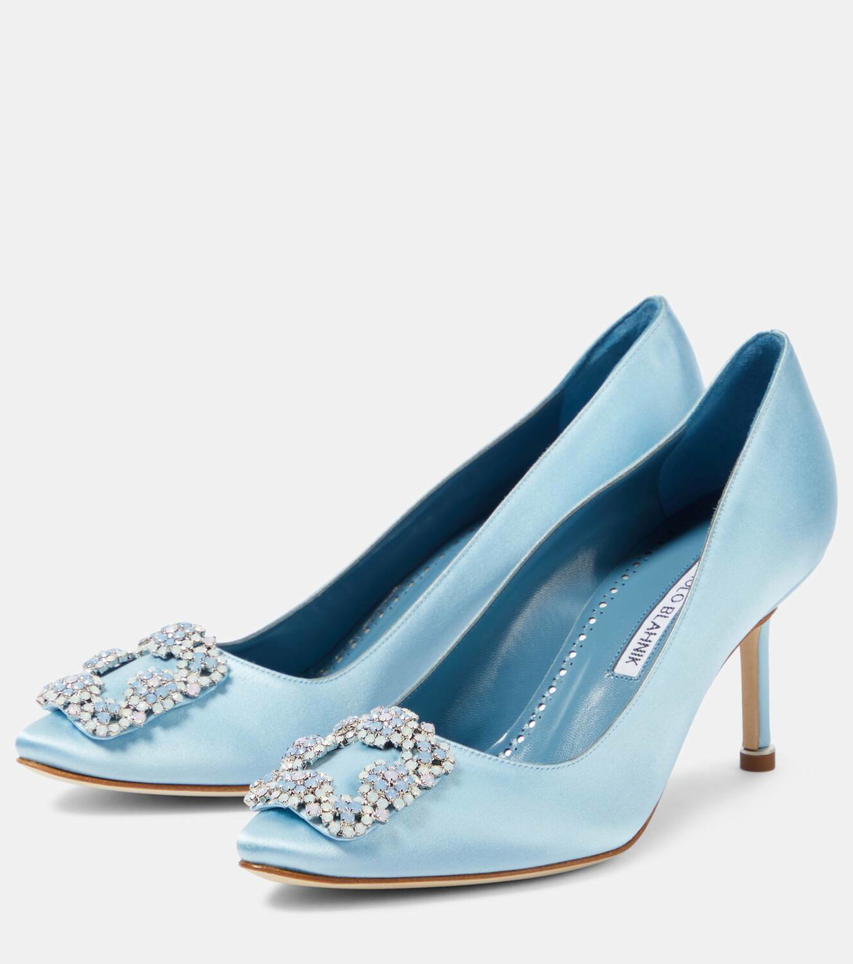 【送料&関税込】Manolo Blahnik Blue Satin Hangisi Pumps HANGISI 70 | Blue Satin Jewel Buckle Pumps | Manolo Blahnik