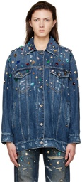 Dolce & Gabbana Blue Rhinestone Denim Jacket