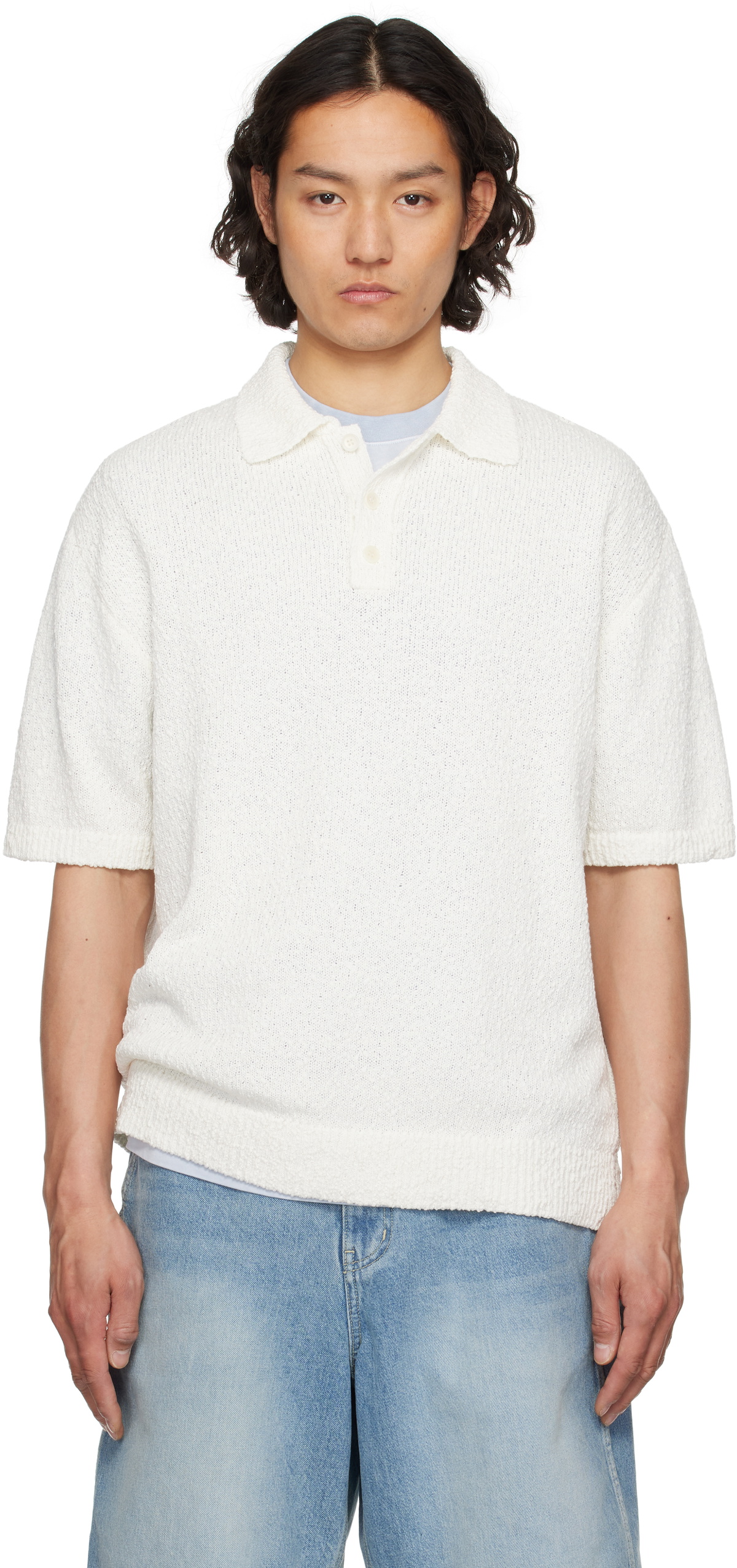 Solid Homme White Knit Polo