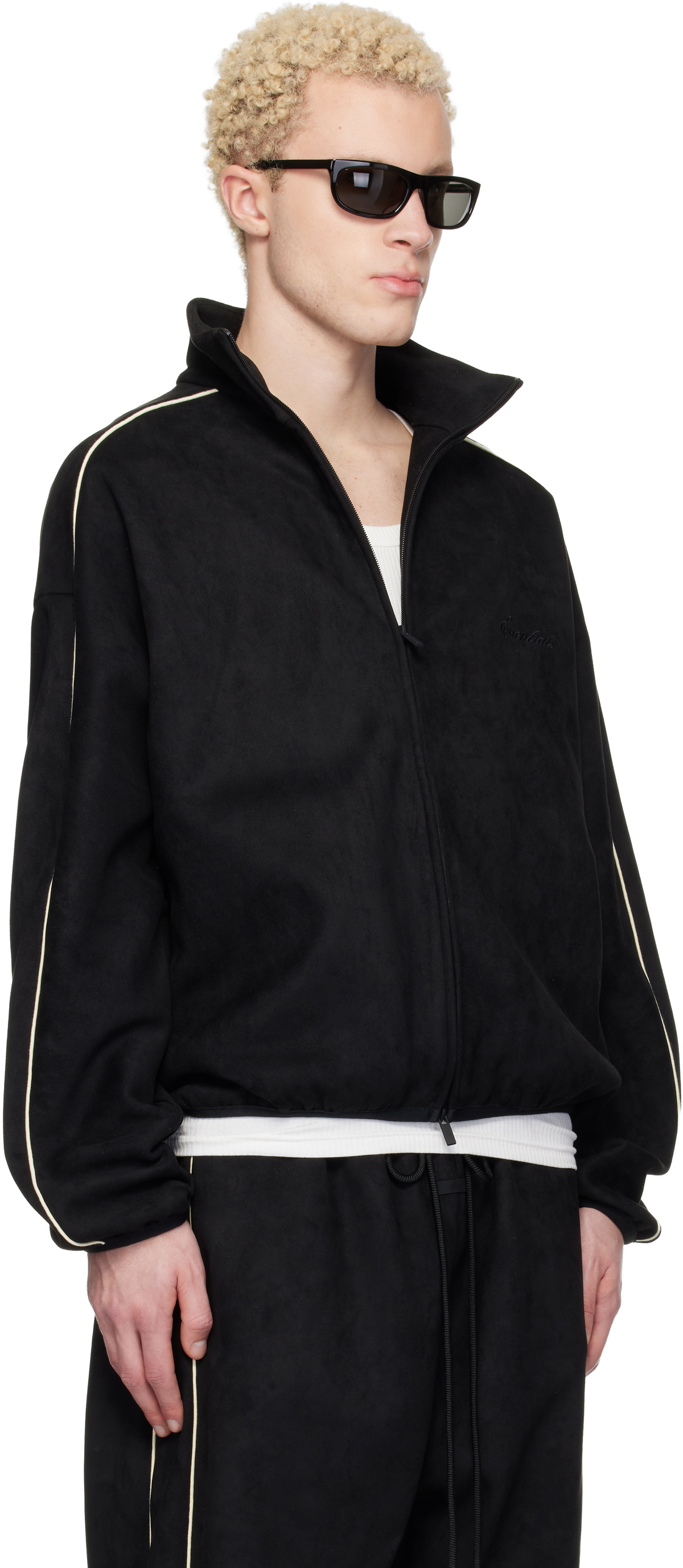 Fear of God ESSENTIALS Black Faux-Suede Fleece Signature Modern Track Jacket