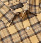 AMIRI - Logo-Appliquéd Distressed Checked Cotton and Linen-Blend Flannel Shirt - Yellow