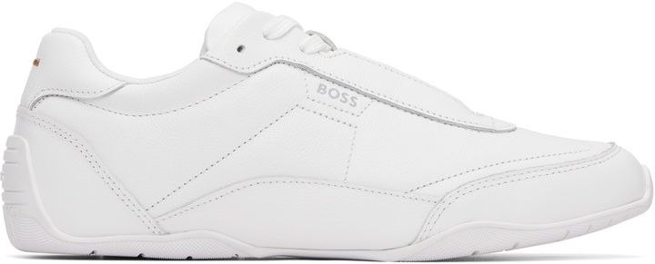 Photo: BOSS White Logo Detail Leather Sneakers