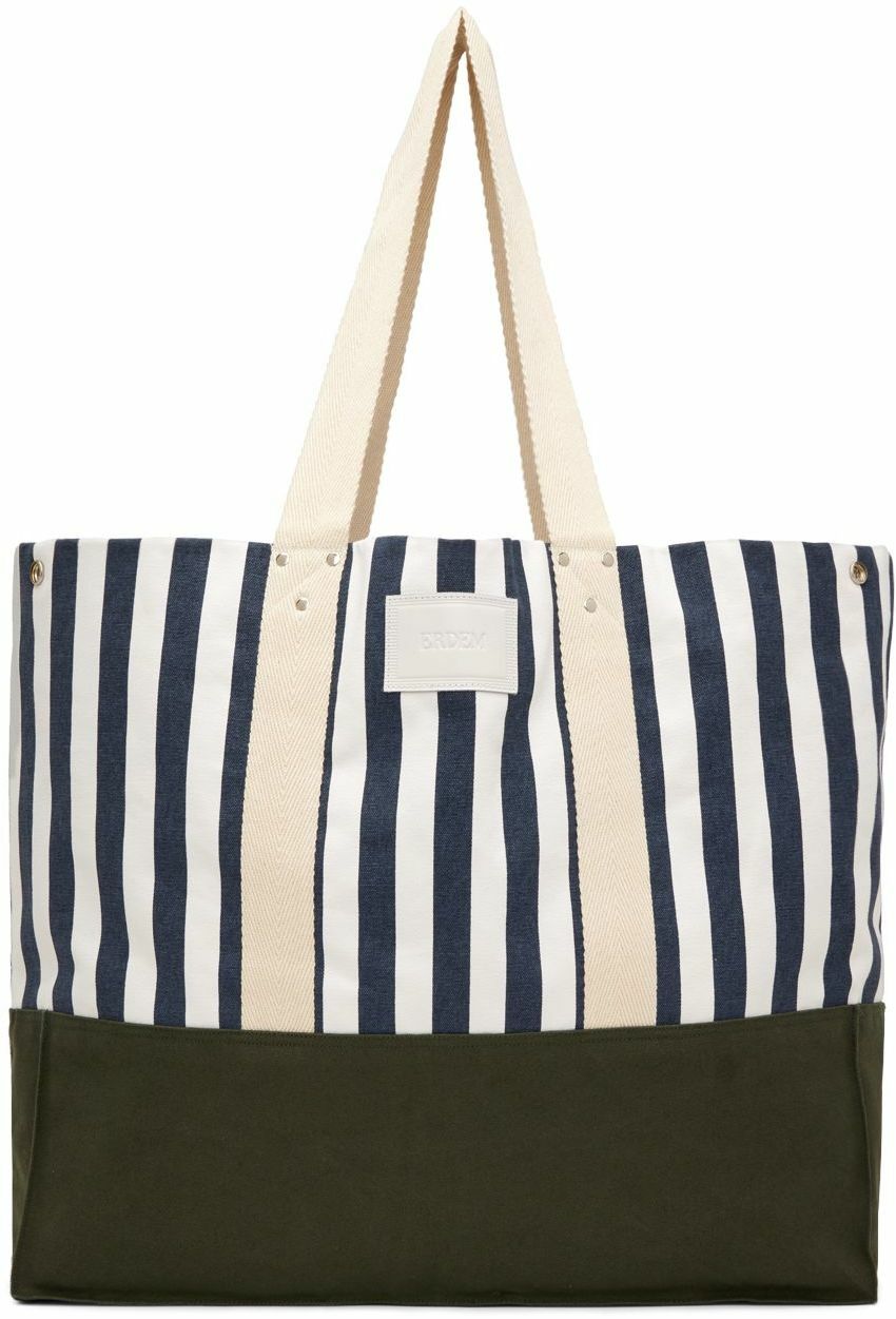 Erdem Khaki & Navy Striped Tote Erdem