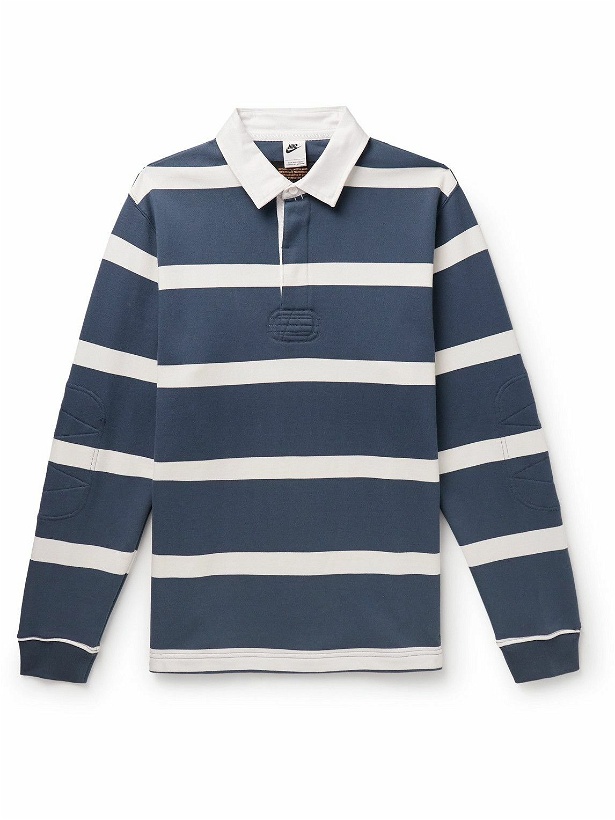 Photo: Nike - Life Twill-Trimmed Striped Cotton-Jersey Rugby Shirt - Blue
