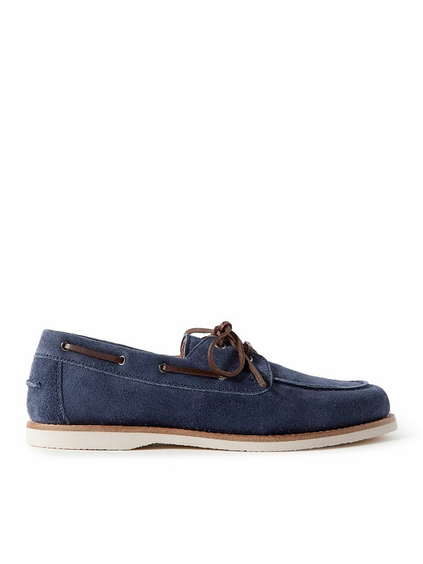 Photo: Brunello Cucinelli - Leather-Trimmed Suede Boat Shoes - Blue