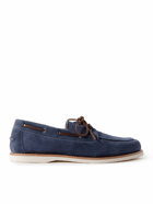 Brunello Cucinelli - Leather-Trimmed Suede Boat Shoes - Blue