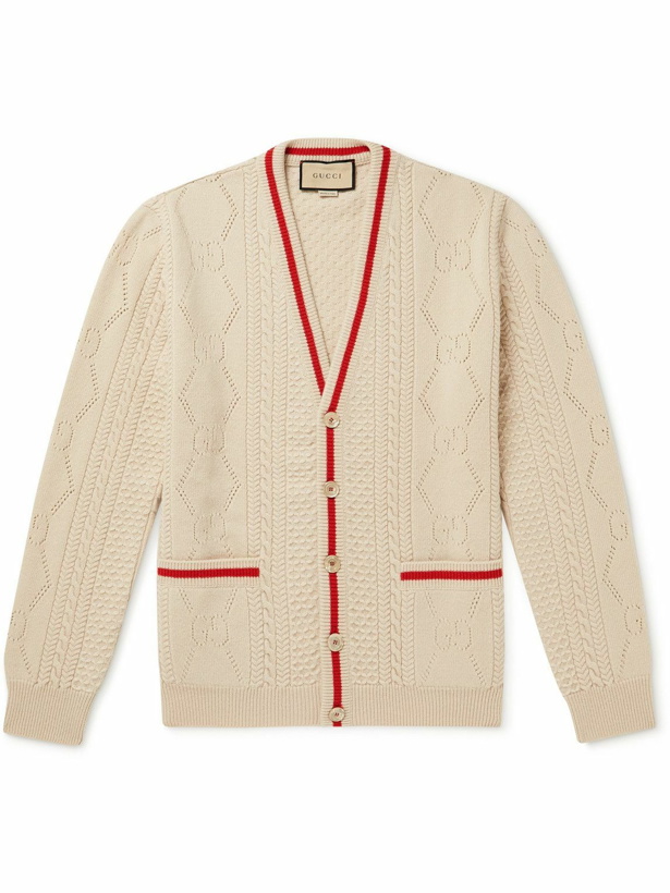 Photo: GUCCI - Cable- and Pointelle-Knit Wool Cardigan - Neutrals