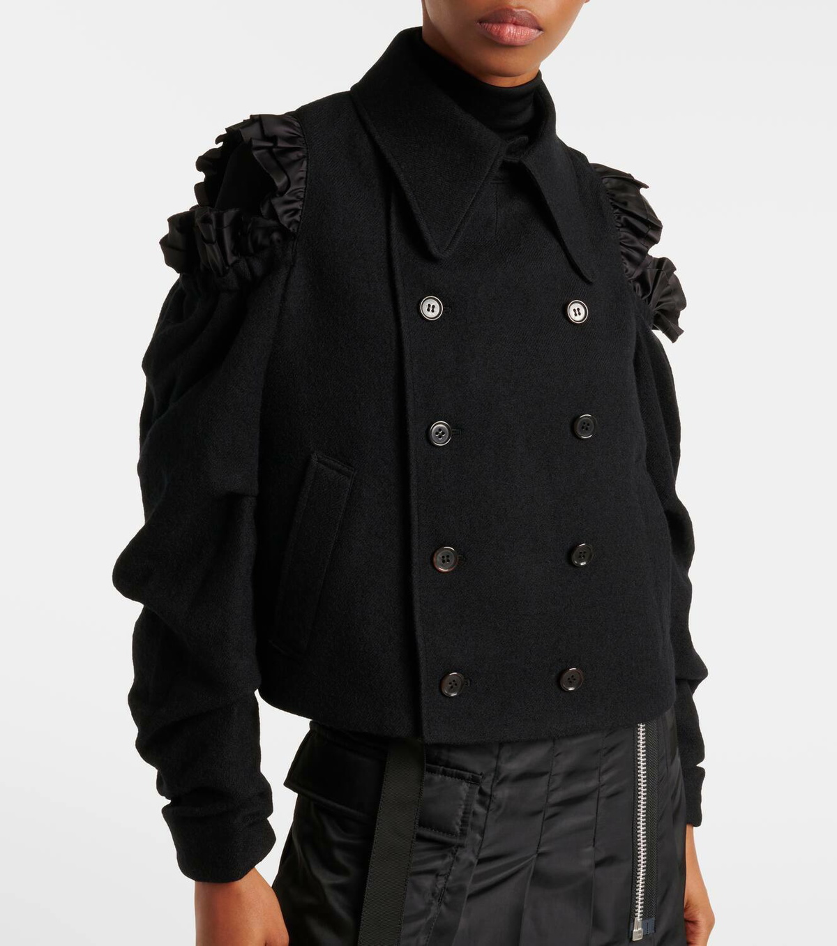 アウターその他 NOIR KEI NINOMIYA Women Outer 3OJ016S251BLACK Black Black Open Collar Cropped Jacket by Noir Kei Ninomiya on Sale