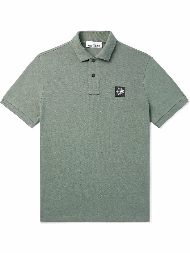 Photo: Stone Island - Logo-Appliquéd Cotton-Blend Piqué Polo Shirt - Green
