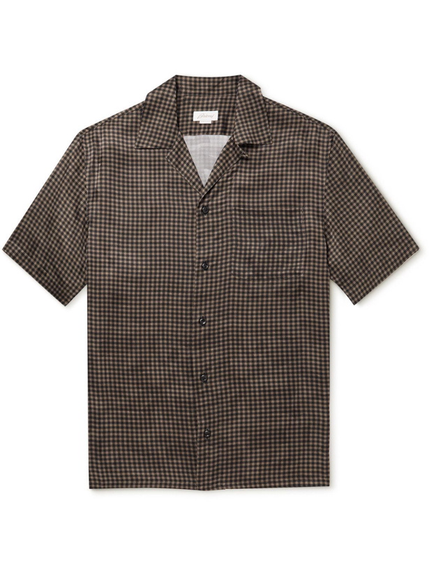 Photo: Brioni - Convertible-Collar Checked Silk Shirt - Brown