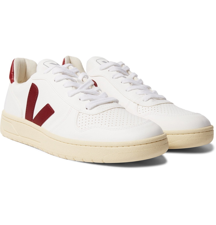 Photo: Veja - V-10 Rubber-Trimmed Faux Leather Sneakers - White