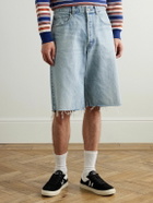 CELINE - Straight-Leg Frayed Denim Bermuda Shorts - Blue