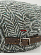 BRUNELLO CUCINELLI - Leather-Trimmed Herringbone Wool and Cashmere-Blend Tweed Flat Cap - Green