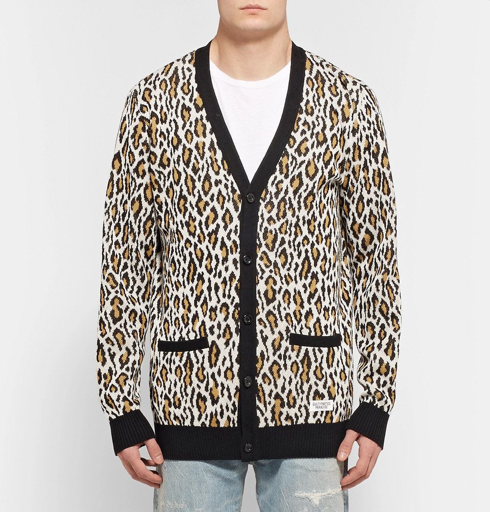 Wacko Maria Brown & Beige Leopard Jacquard Cardigan - Luxed