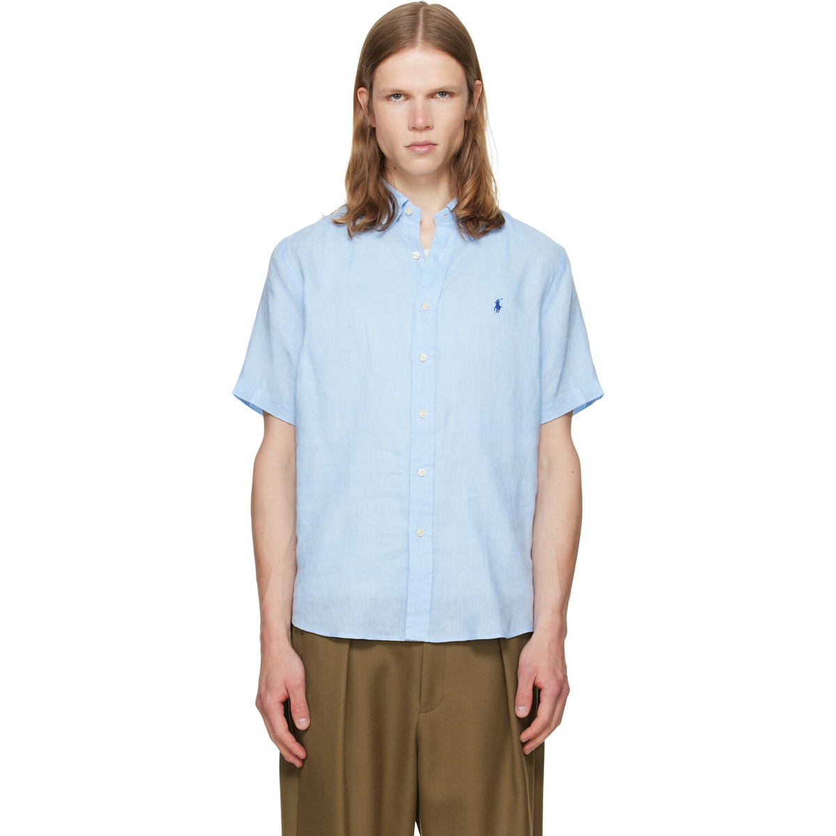 Polo Ralph Lauren Blue Linen Short Sleeve Sport Shirt Polo Ralph