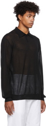 Winnie New York Black Silk Stripe Long Sleeve Polo