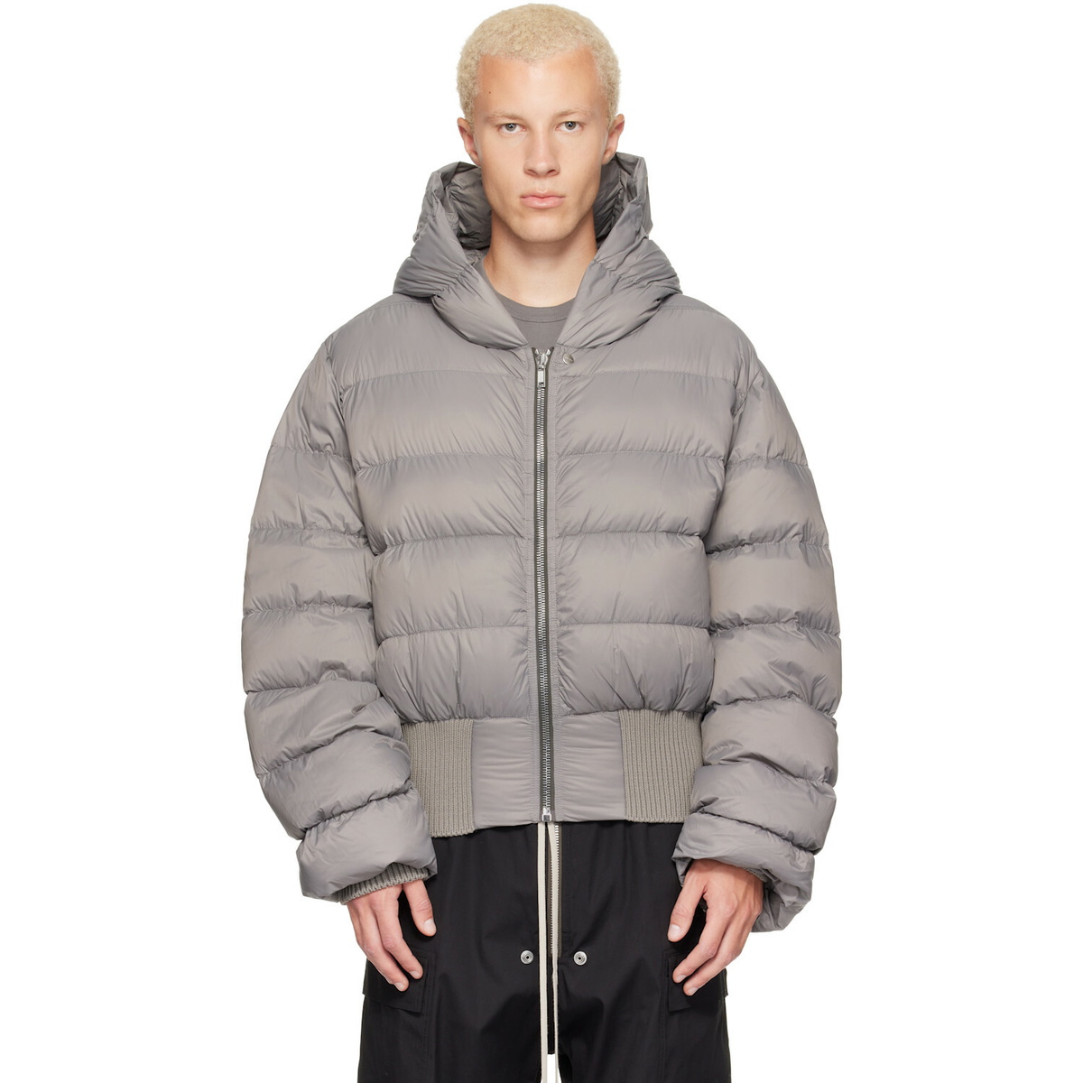 Rick Owens Gray Tower Nylon Duvet Hooded Down Jacket