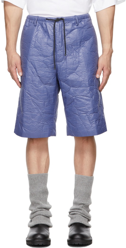 Photo: Dries Van Noten Blue Bonded Crinkle Shorts
